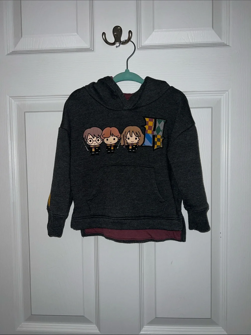 Kids Dark Gray Character Pullover Hoodie with Crest Accent - Picture 1 of 2